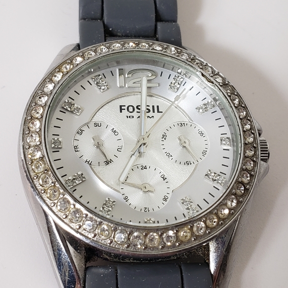 Fossil Accessories - FOSSIL Crystal Embellished Watch Gray Rubber Wrist Band